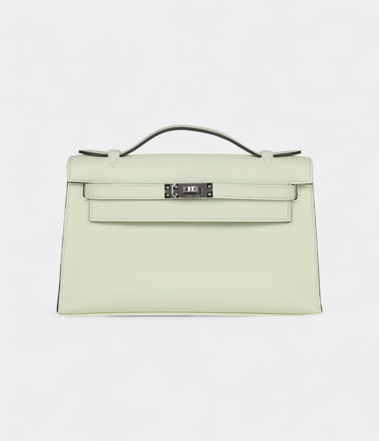 Hermès Kelly Pochette Vert Fizz Swift Palladium Hardware