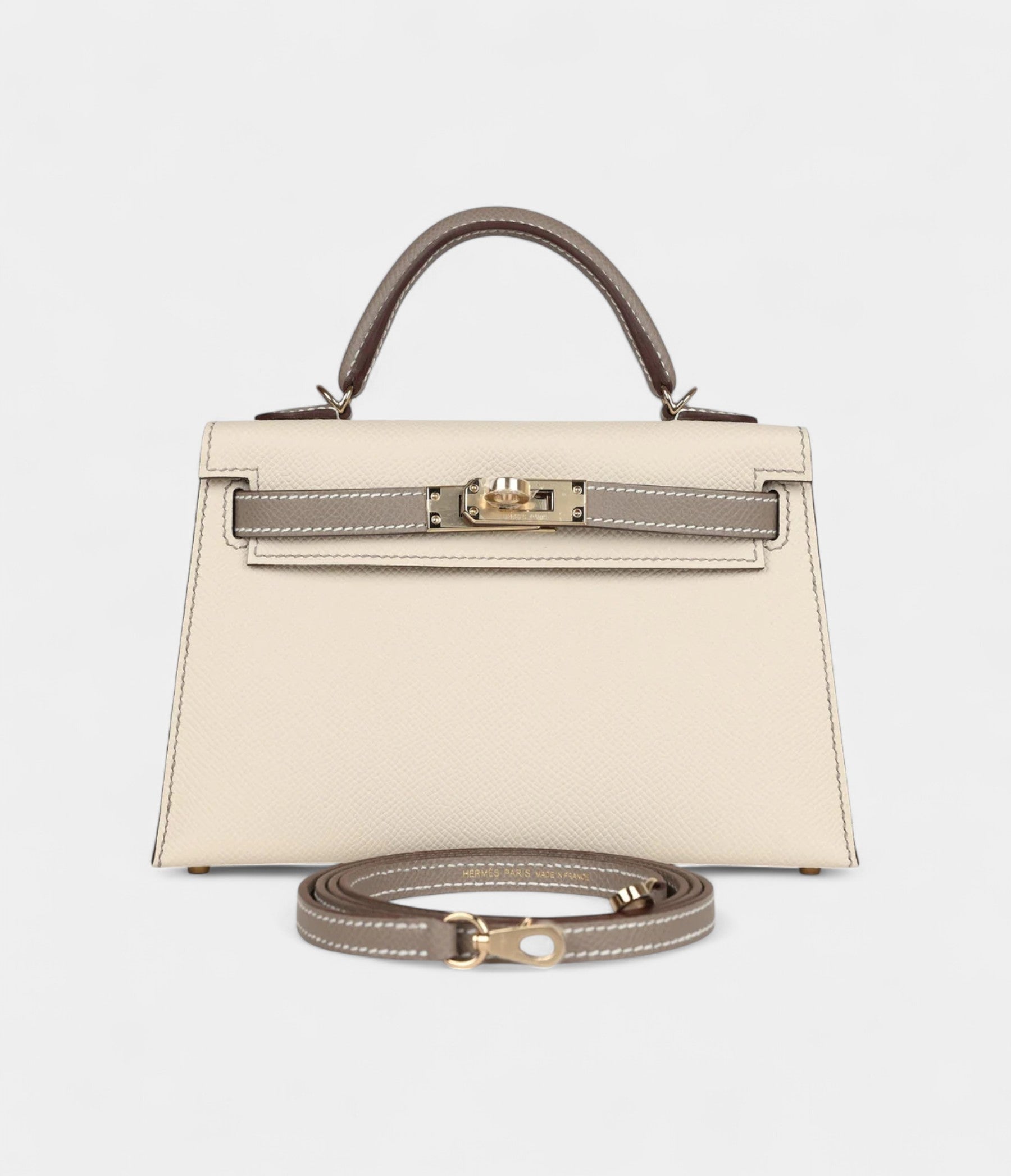 Hermès Kelly Sellier 20 Craie and Gris Asphalte Epsom Permabrass Hardware