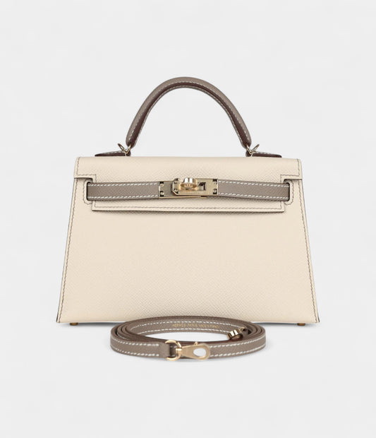 Hermès Kelly Sellier 20 Craie and Gris Asphalte Epsom Permabrass Hardware