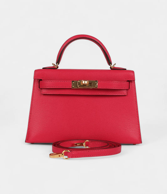 Hermès Kelly Sellier 20 Rose Extreme Chevre Gold Hardware