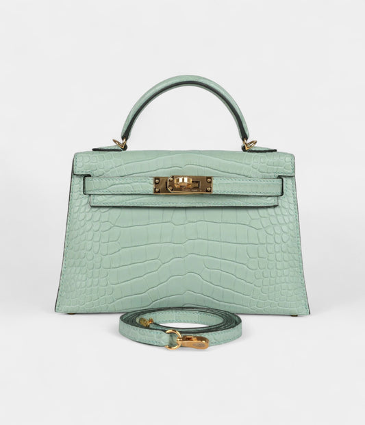 Hermès Kelly Sellier 20 Vert D'Eau Matte Alligator Gold Hardware