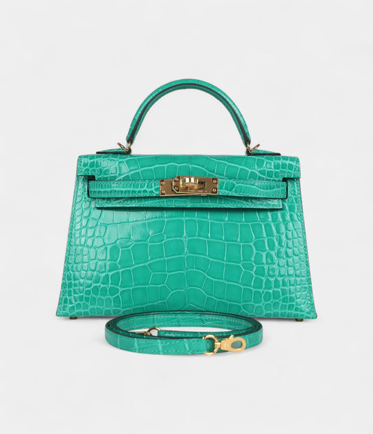 Hermès Kelly Sellier 20 Vert Jade Shiny Alligator Gold Hardware