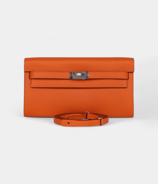 Hermès Kelly Wallet Orange Epsom Palladium Hardware