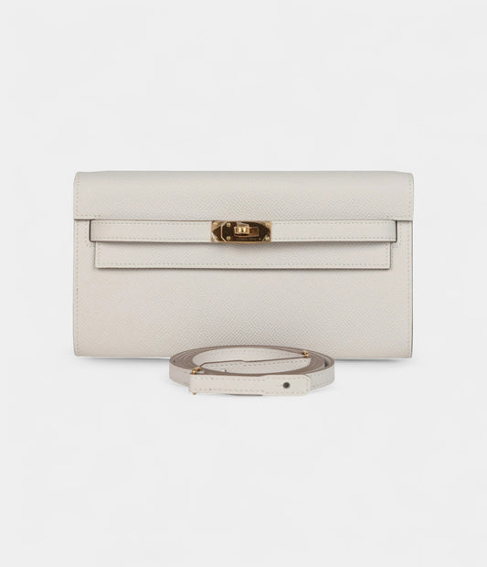 Hermès Kelly Wallet To Go Gris Pale Epsom Gold Hardware