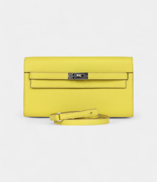 Hermès Kelly Wallet To Go Lime Chevre Palladium Hardware