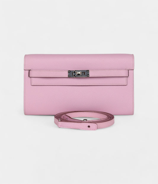 Hermès Kelly Wallet To Go Mauve Sylvestre Epsom Palladium Hardware