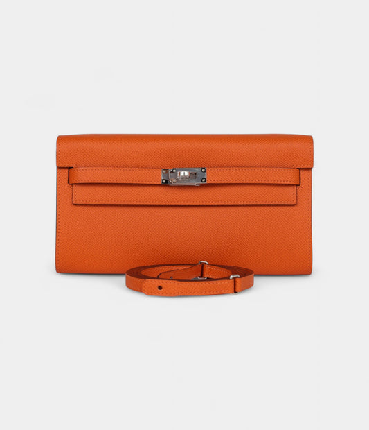 Hermès Kelly Wallet To Go Orange Epsom Palladium Hardware