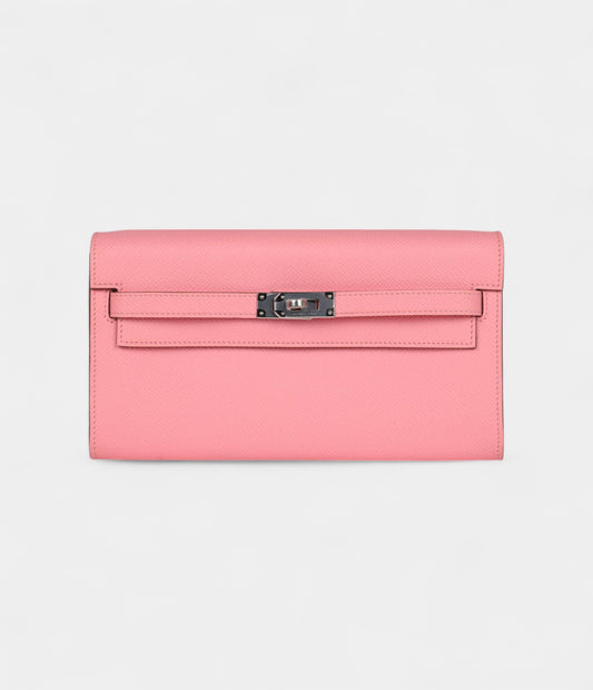 Hermès Kelly Wallet To Go Rose Confetti Epsom Palladium Hardware