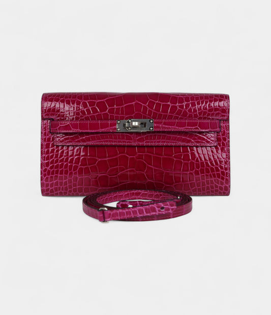Hermès Kelly Wallet To Go Rose Pourpre Shiny Alligator Palladium Hardware