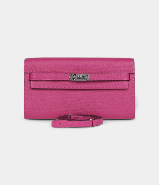 Hermès Kelly Wallet To Go Rose Purple Chevre Palladium Hardware