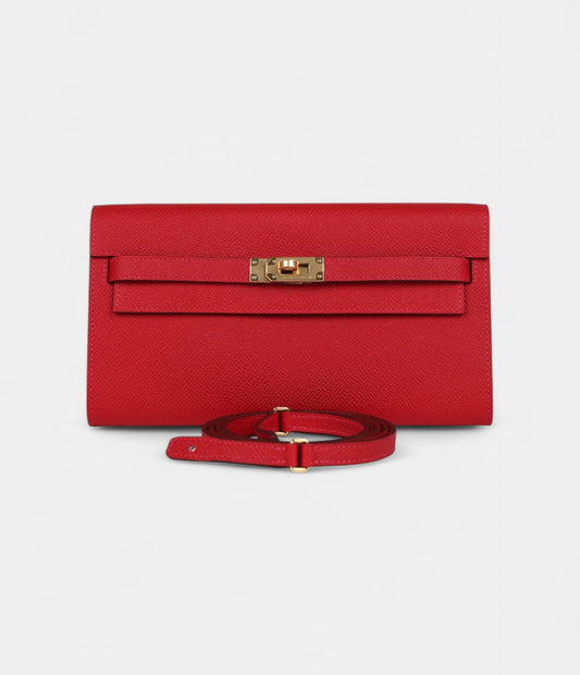 Hermès Kelly Wallet To Go Rouge De Coeur Epsom Gold Hardware