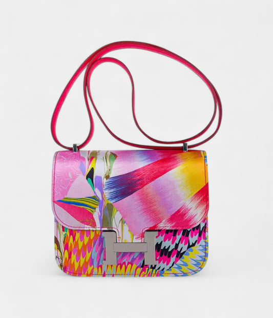 Hermès Limited Edition Mini Constance 18 Bag Marble Silk with Palladium Hardware