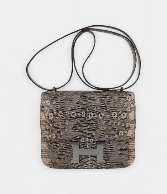 Hermes Limited Edition Mini Constance 18 Desert Lizard Palladium Hardware
