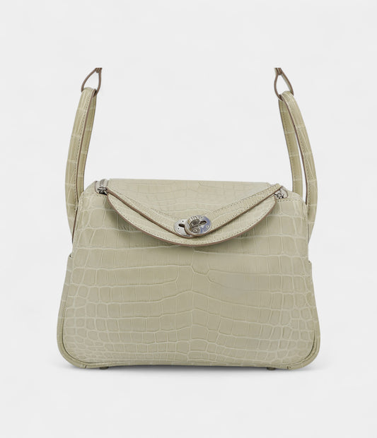 Hermès Lindy 26 Concrete Matte Niloticus Crocodile With Palladium Hardware