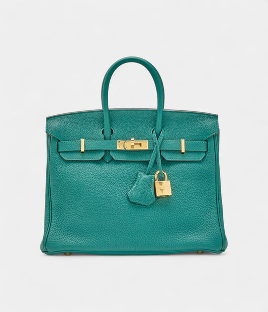 Hermès Malachite Togo Birkin 25 Gold Hardware
