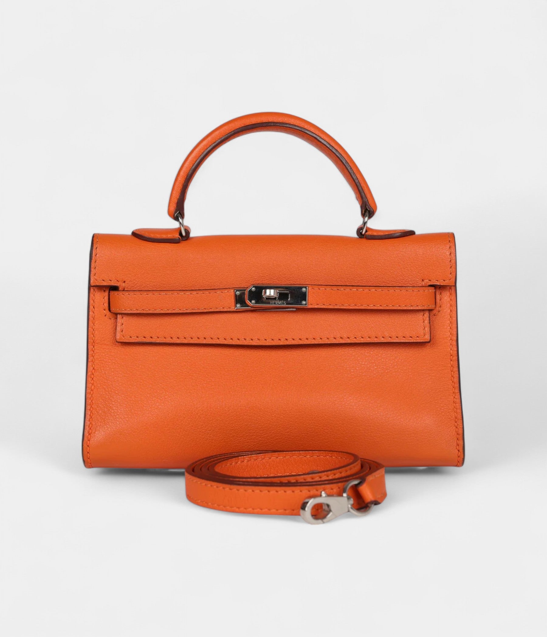 Hermès Micro Kelly 15 Orange Swift Palladium Hardware