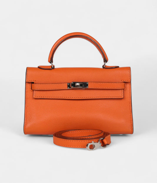 Hermès Micro Kelly 15 Orange Swift Palladium Hardware