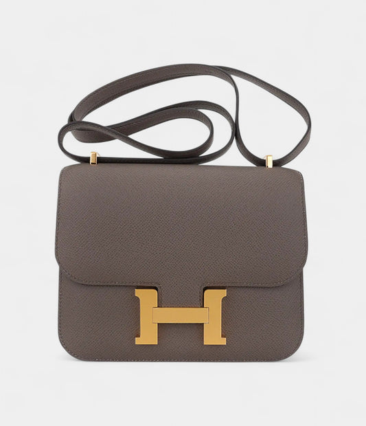 Hermes Mini Constance 18 Bag Etain Epsom Leather with Gold Hardware
