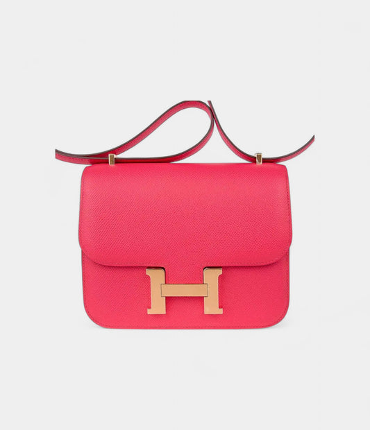 Hermes Mini Constance 18 Bag Rose Extreme Epsom Leather with Gold Hardware