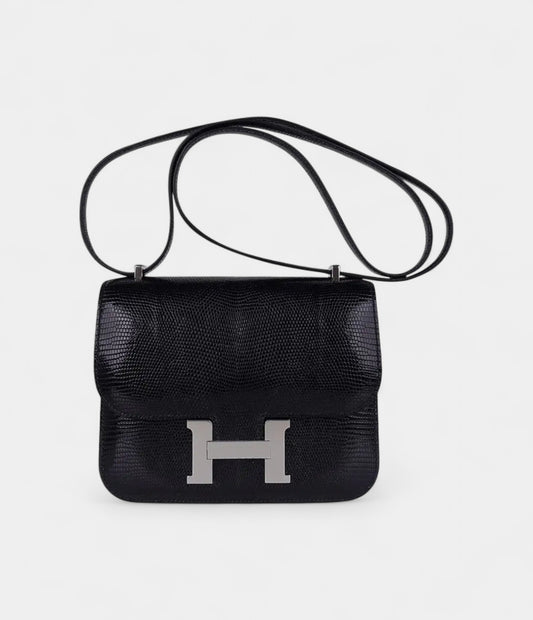 Hermes Mini Constance Bag 18 Black Lizard with Palladium Hardware