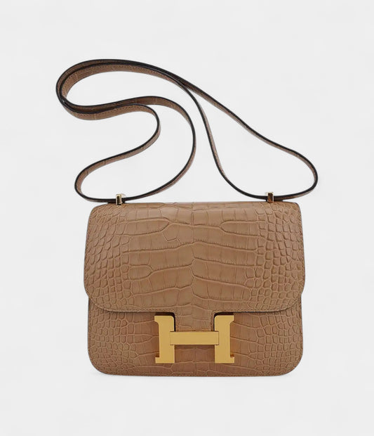 Hermes Mini Constance Bag 18 Chai Matte Alligator with Gold Hardware
