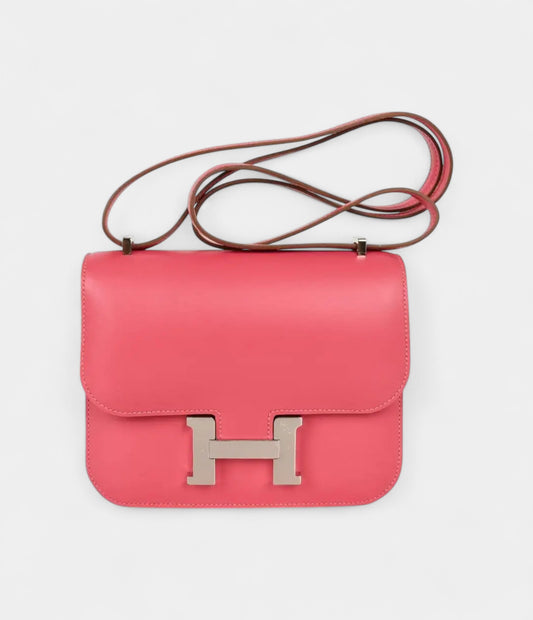 Hermes Mini III Constance 18 Bag Rose Lipstick Pink Veau Tadelakt Leather with Palladium Hardware