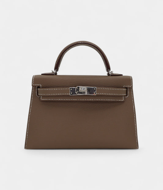 Hermès Mini Kelly II HSS Etoupe/White Chèvre Palladium Hardware
