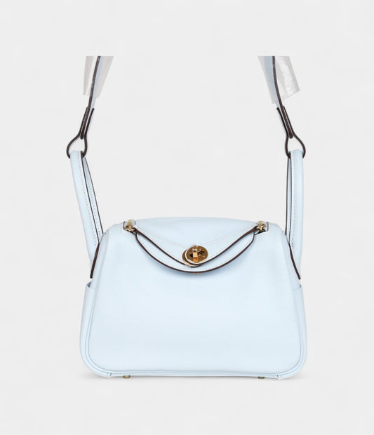 Hermès Mini Lindy Bleu Brume Swift Gold Hardware