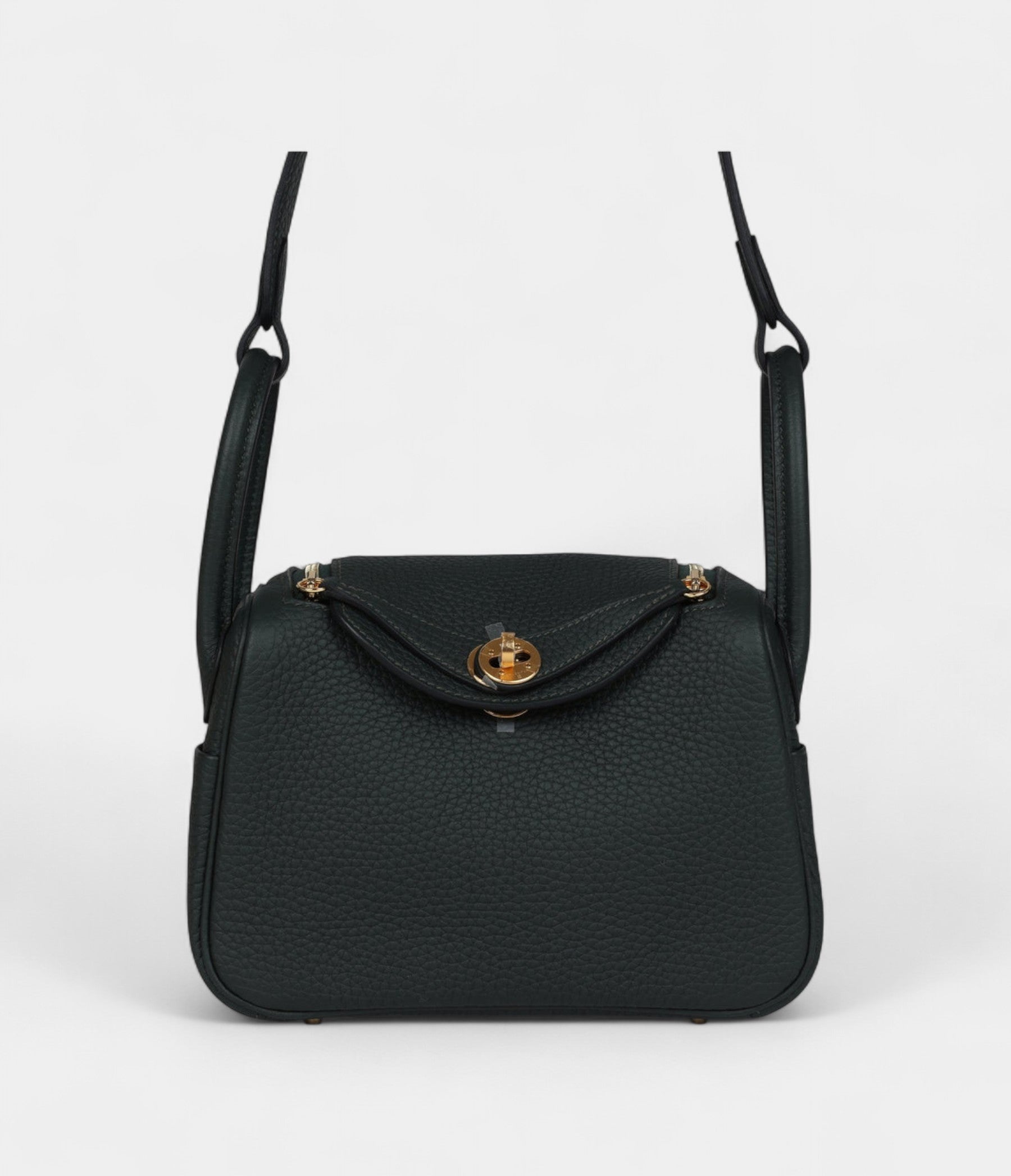 Hermès Mini Lindy Dark Green Clemence Gold Hardware