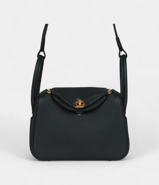 Hermès Mini Lindy Dark Green Clemence Gold Hardware
