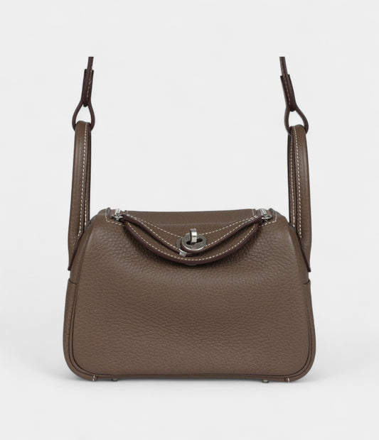Hermès Mini Lindy Etoupe Clemence Palladium Hardware