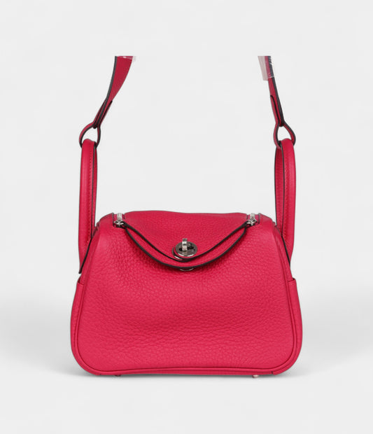 Hermès Mini Lindy Framboise Clemence Palladium Hardware