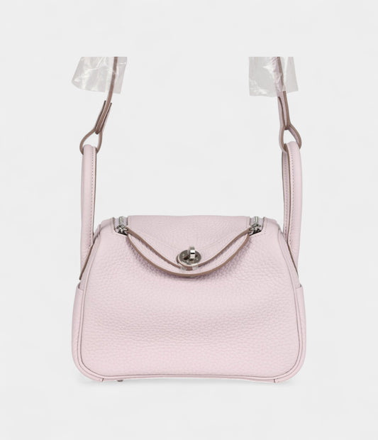 Hermès Mini Lindy Mauve Pale Verso Clemence Palladium Hardware