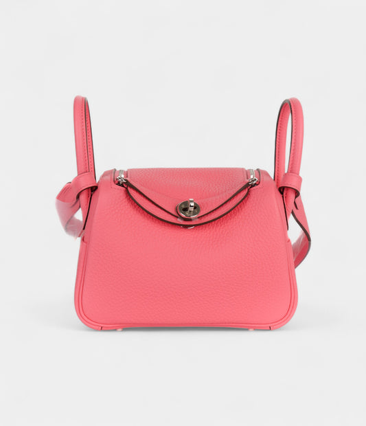 Hermès Mini Lindy Rose Azaleas Clemence Palladium Hardware