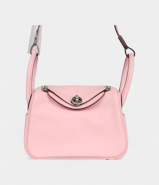 Hermès Mini Lindy Rose Sakura Swift Palladium Hardware