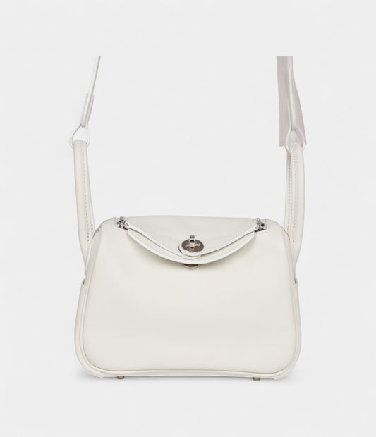 Hermès Mini Lindy White Swift Palladium Hardware