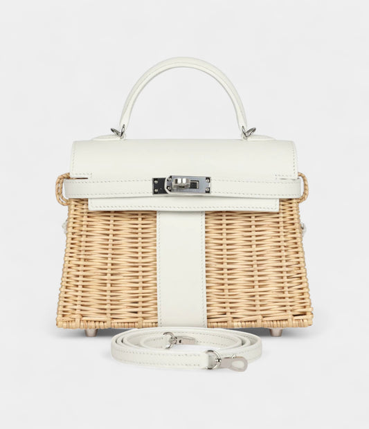 Hermès Mini Picnic Kelly 20 White Swift Palladium Hardware