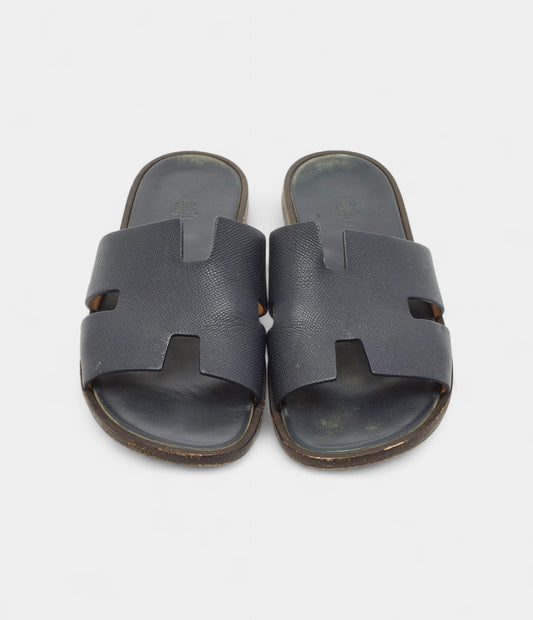 Hermes Navy Blue Leather Izmir Flat Slides 43 EU