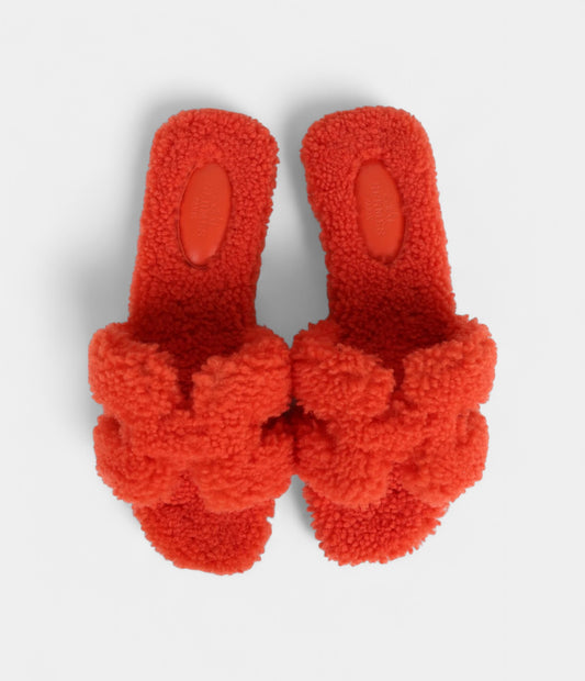 Hermès Oran Sandal Orange Shearling 37