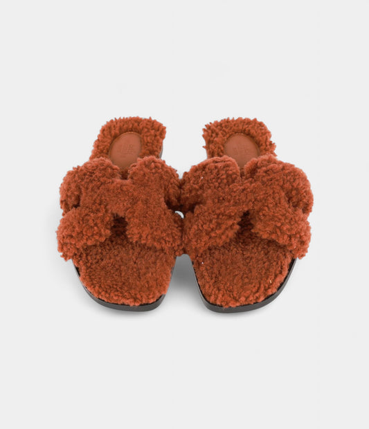 Hermès Oran Sandals Cognac Woolskin 36.5