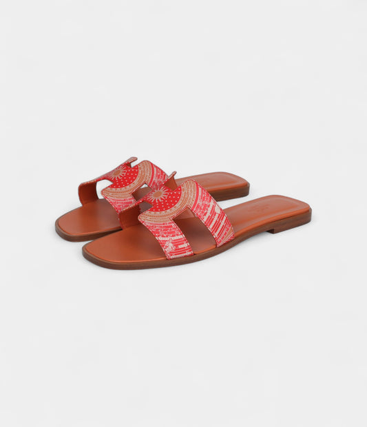 Hermès Oran Sandals Multicolored Terracotta Calfskin