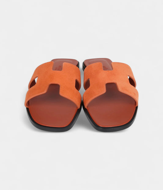 Hermès Oran Sandals Rose Bois De Santal Suede 37EU
