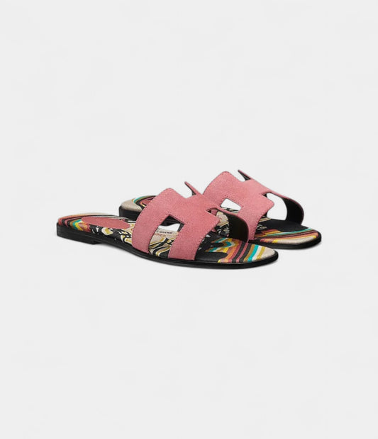 Hermès Oran Sandals Slide Slippers Women's Rose Red