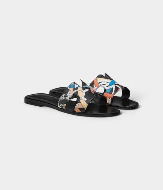 Hermès Oran Sandals for Women In Black White & Blue