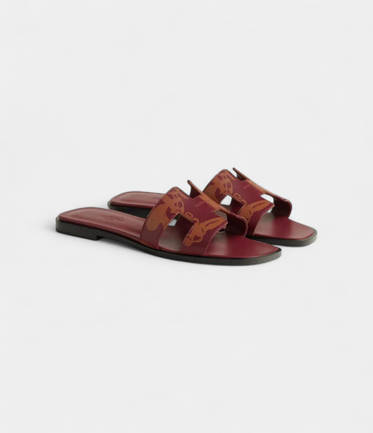 Hermès Oran Sandals for Women In Deep Burgundy Red