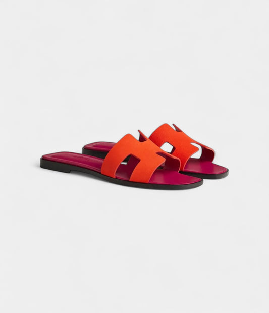 Hermès Oran Sandals for Women In Orange Synthetique Suede Goatskin