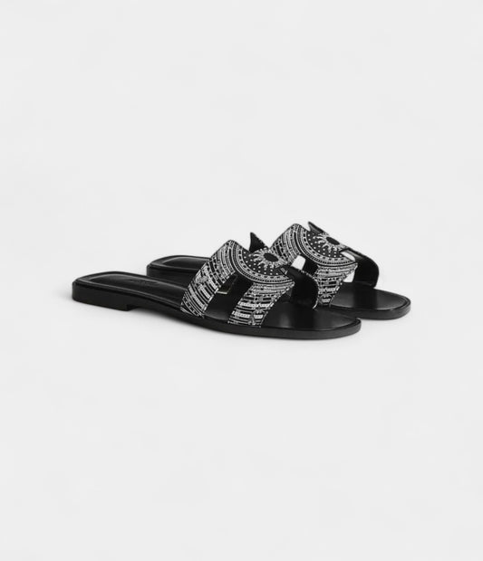 Hermès Oran Sandals for Women In Spring & Summer Abrasion-Resistant Black & White