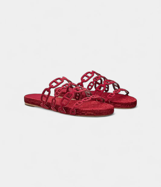 Hermès Oran Sandals for Women In Summer Resistant Leather with Red