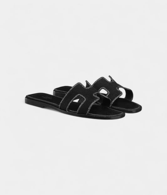 Hermès Oran Stylish Sandals for Women in Crystal Black Leather