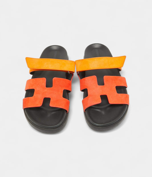 Hermes Orange Suede Chypre Sandals 41 EU